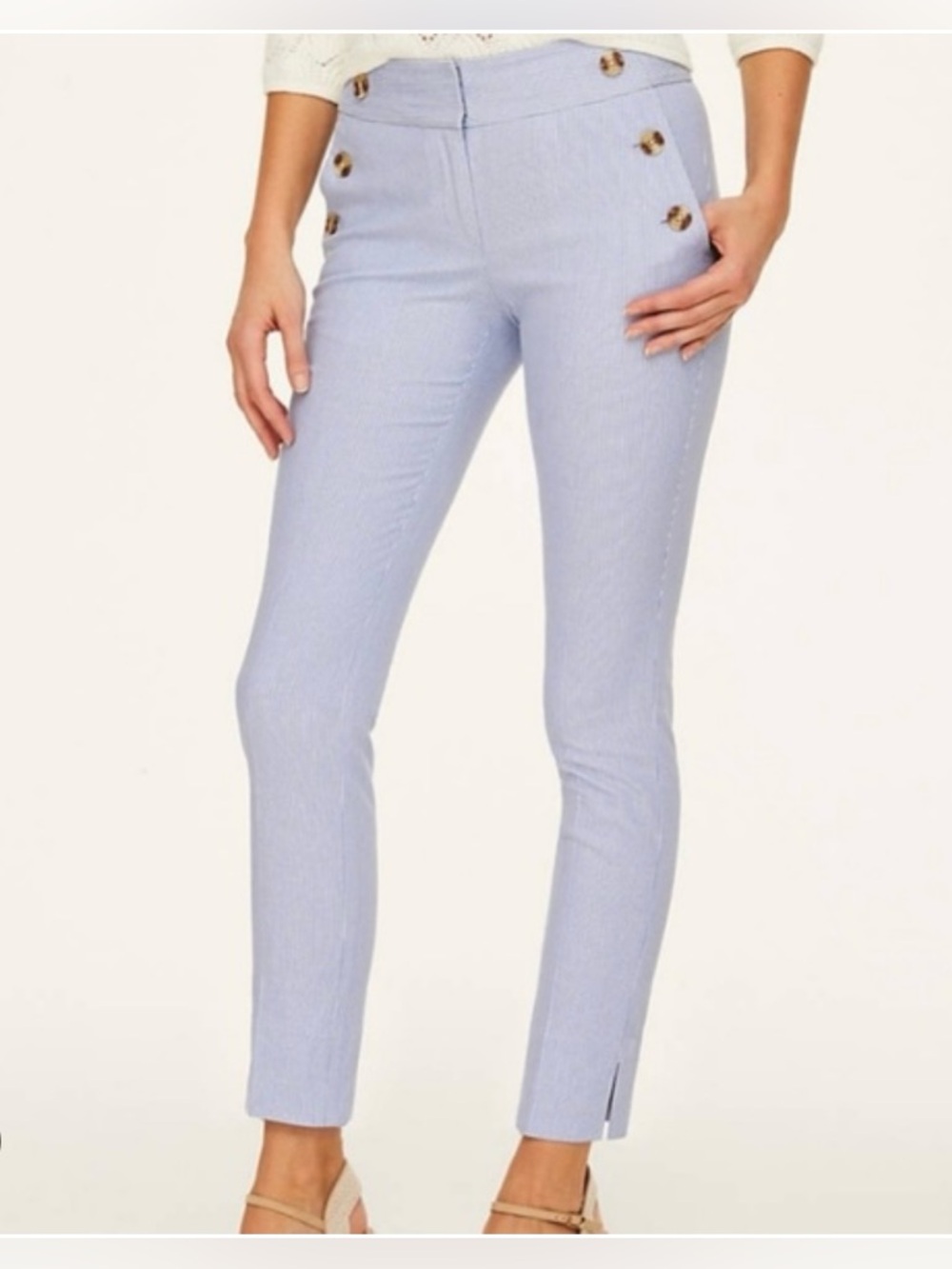 LOFT Light Blue Pin Stripe Sailor Style Curvy Skinny Ankle Pants Size: 4